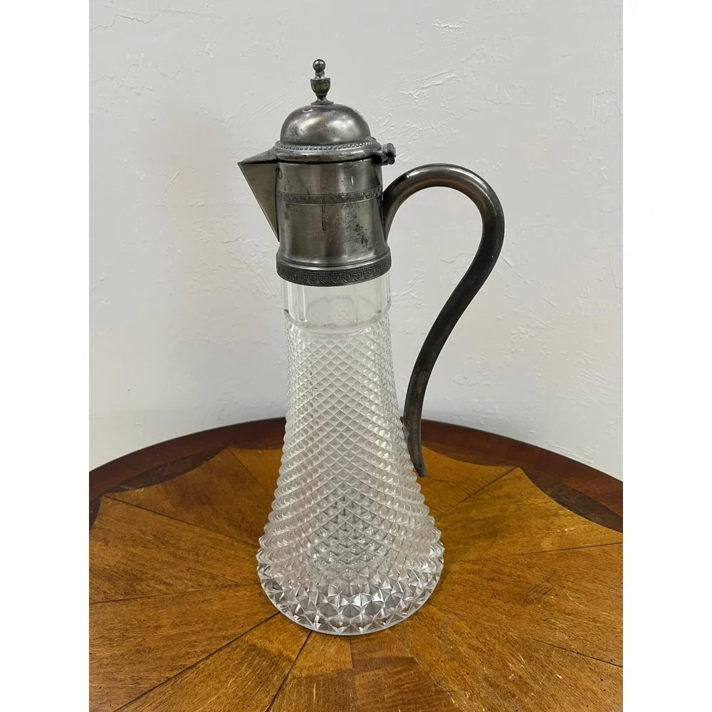 Unbranded Claret‎ Jug Decanter Unisex Large Clear Good Diamond Cut Crystal Metal